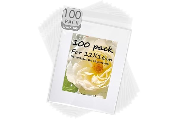 Pack of 100 12 2/5” X 16 5/9” Acid-Free Clear Bags,Crystal Clear Sleeves Storage Bags for 12x16 Picture Framing Mats Art Prin