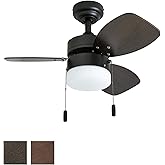 Honeywell Ceiling Fans Ocean Breeze Modern 30 Inch Ceiling Fan with Light, Pull Chain LED Indoor Fan with 3 Blades, Dark Brow