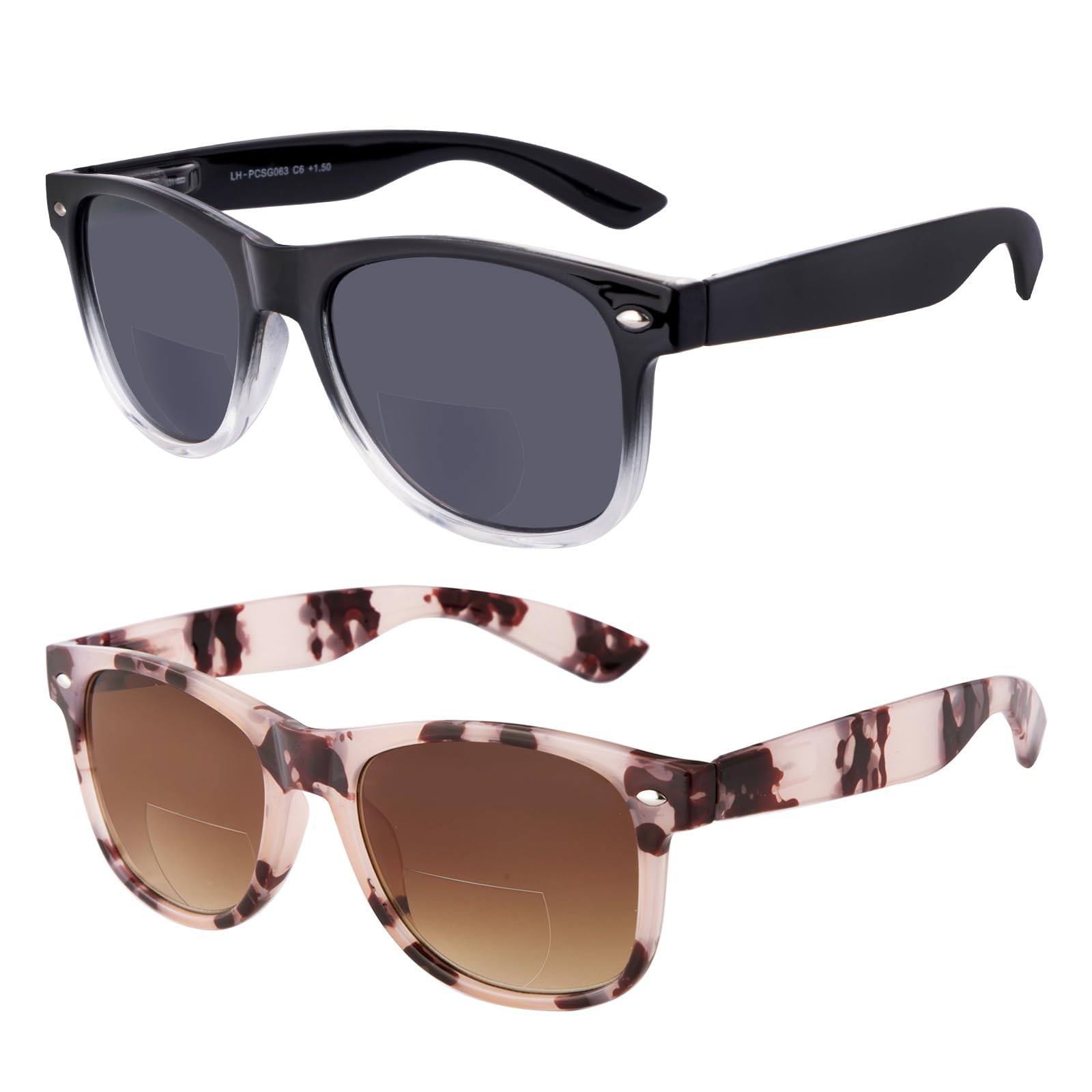 OKH Classic Frame Unisex Bifocal Reading Sunglasses Sun Reader Glasses for Men Women UV400 Outdoor Reading (Black and Transparent+Pink Tortoise +2.5) — image 1