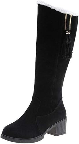 Amazon Foqw ラウンドトゥ ムートンブーツ レディース ニーハイブーツ 内側ジップ 大きいサイズ 綺麗 可愛い シンプル ムートンブーツ 裏起毛 ファーブーツ ボア 防寒 ファスナー 痛くない 美脚 おしゃれ 冬 代 30代 40代 ブーツ ブーティ