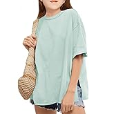CharmWM Girls Fashion T Shirts Raw Hem Oversized Summer T Shirt Short Sleeve Tops Tees Shirt 5-14 Years