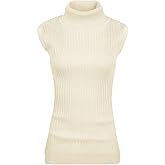 v28 Women Sleeveless High Neck Turtleneck Stretchable Knit Sweater Top