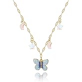 WASAIE Boho Blue Butterfly Pendant Charms Necklace for Women,Holiday Stainless Steel Chain Jewelry Star Moon Charms Choker Necklace Adjustable
