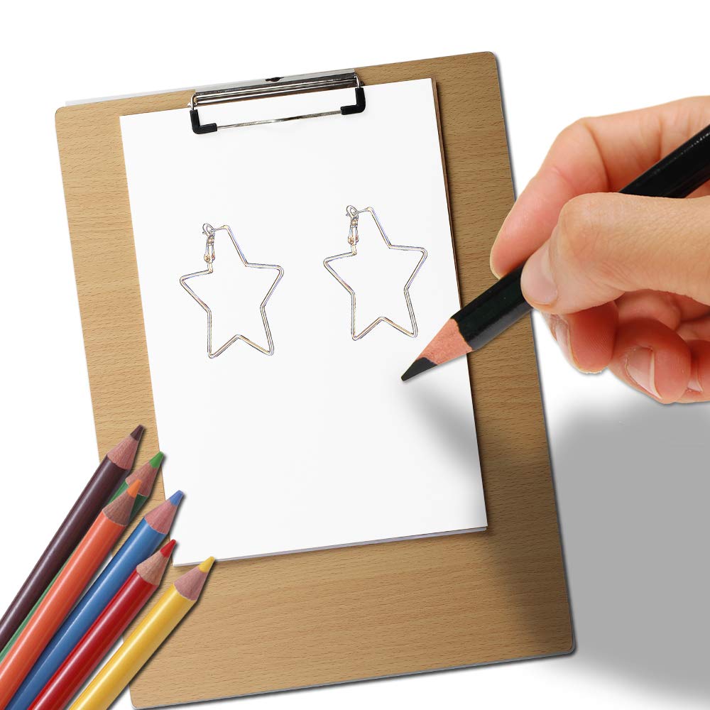 dnswez 14K Gold Plate Pentagram Hoop Earrings Five-pointed Star Brass Statement Earring for Girl Women