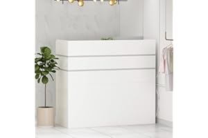 FUFU&GAGA Reception Desk with Counter, 3 Drawers & Storage Shelves, Reception Counter Table with Private Panels, for Salon Reception Room Checkout Office, White (47.3" W x 18.3" D x 43.3" H)