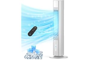 SLKDRFT Windowless Portable Air Conditioners, 35" Evaporative Air Cooler w/1.2L Water Tank, 3 Ice Packs, 7H Timer, 60° Swing, No Hose No Window Needed, 3-IN-1 Portable AC Unit for Room Bedroom Outdoor,White