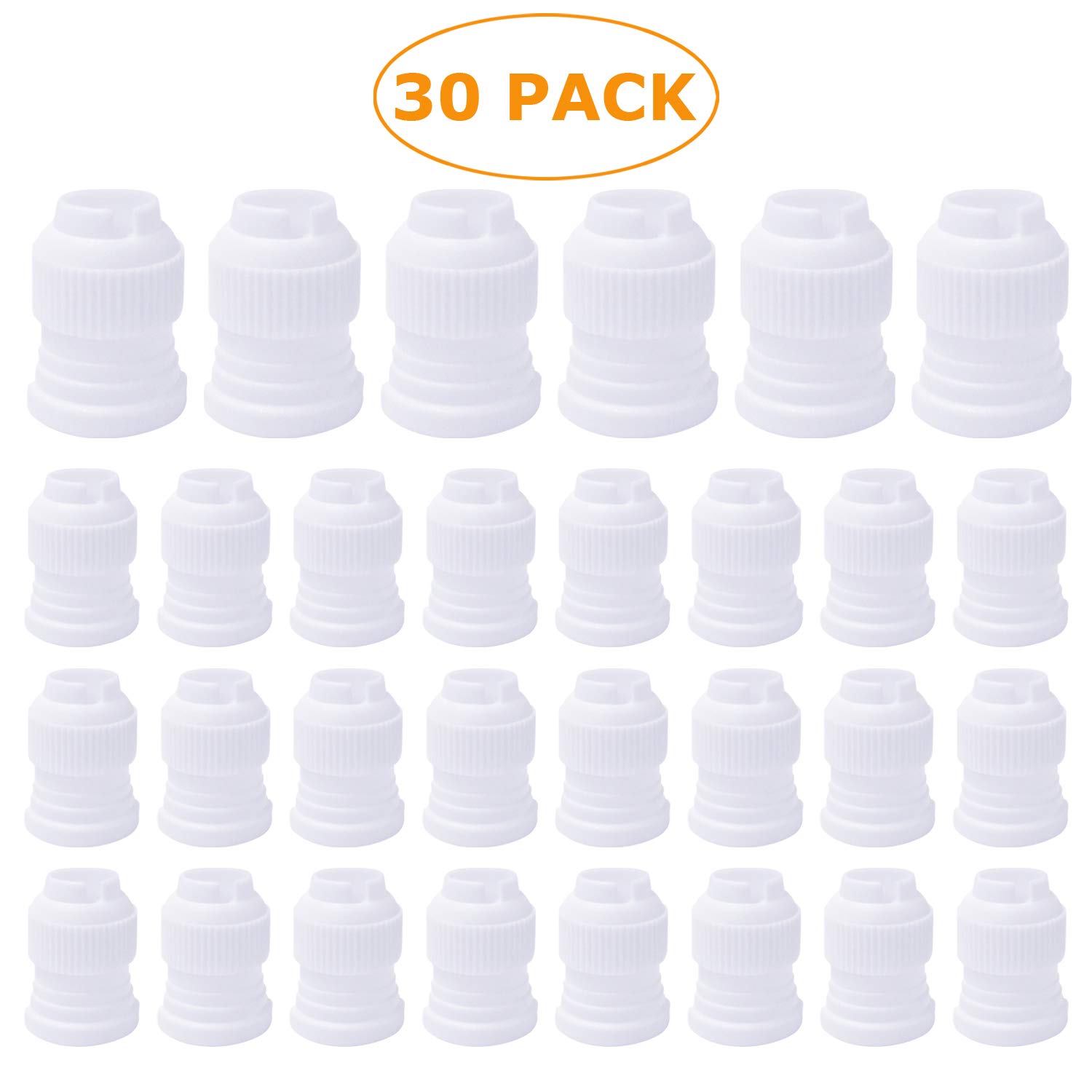 30 Pack Plastic Standard Couplers Cake Decorating for Icing Nozzles, Piping Bags, White