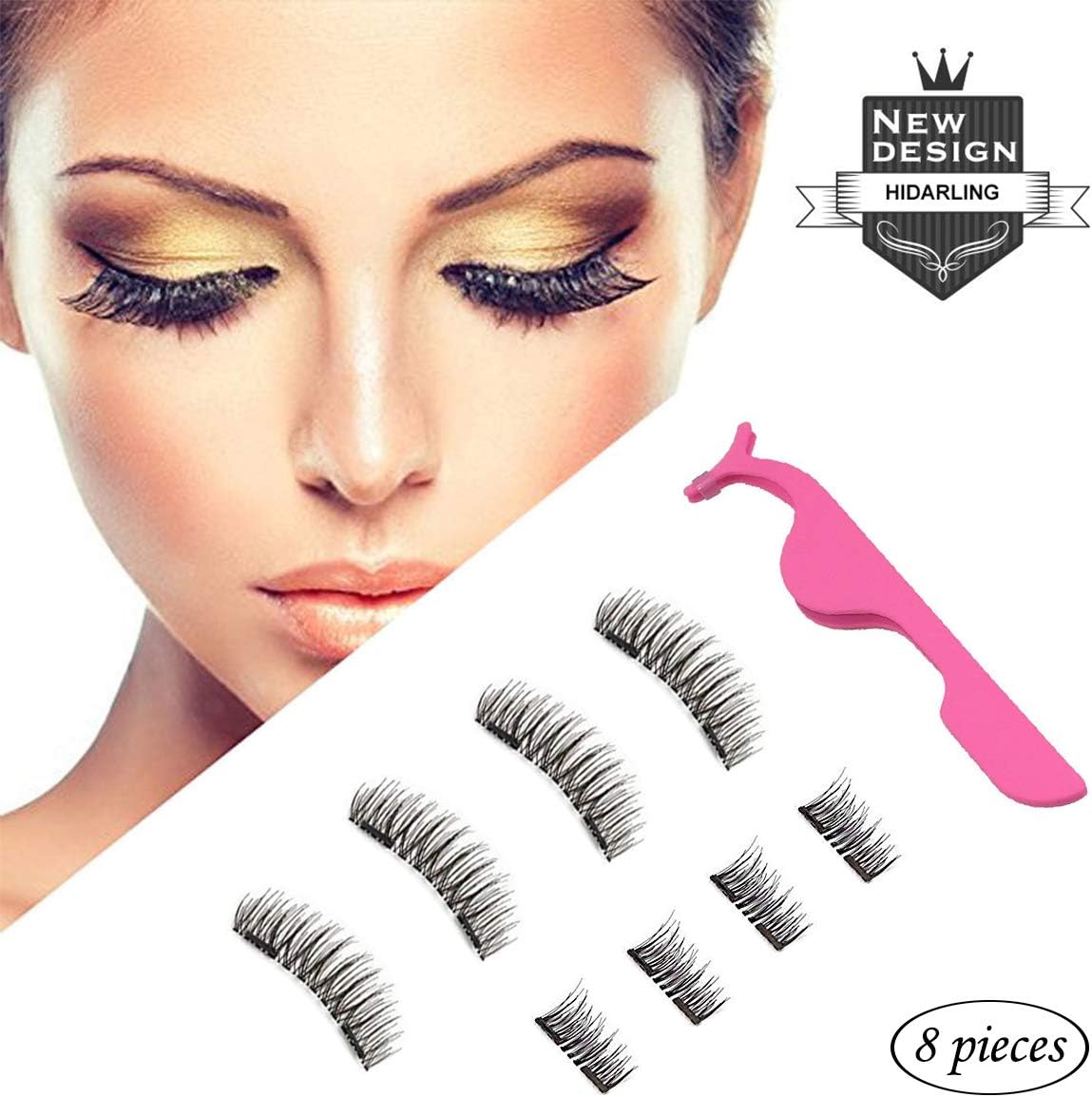 Magnetic Eyelashes HIDARLING Reusable 3D Magnetic False Eyelashes with Tweezers Set (2 pairs)