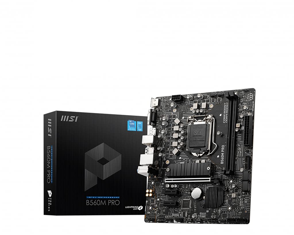 MSI B560M PRO Motherboard, Micro-ATX - Supports Intel Core 11th Gen Processors, LGA 1200-2 x DIMMs (5200MHz/OC), 1 x PCIe 4.0 x16, 1 x M.2 Gen4/3, 2.5G LAN