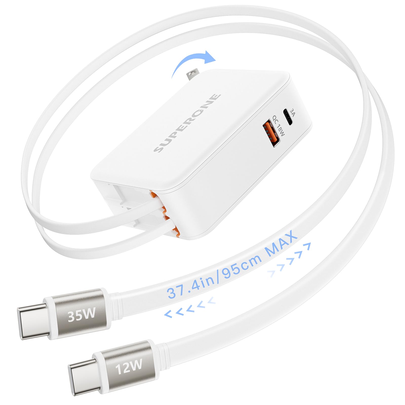 Photo 1 of ?2026 Upgrade?SUPERONE 4 in 1 Retractable Wall Charger Plug with Dual USB C Cables 3.3FT (Longest Retractable), 35W Fast Charging Retractable Phone Charger for iPhone 17/16/15,iPad,Galaxy,Pixel,Tablet