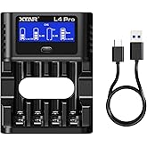 XTAR L4 Pro Battery Charger for AA AAA, LCD Display, 4-Slot Independent Charging, Compatible with 1.2V Ni-MH & 1.5V Li-ion Rechargeable Batteries, Fast USB Charger with Refresh Recovery Modes