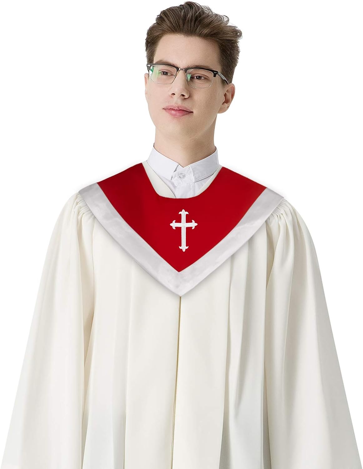 IvyRobes Unisex Reversible V Shape Choir Stole with Border Royal Blue/White: Clothing