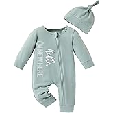 Hihosdor Newborn Boy Clothes Letter Print One Piece Romper Baby Coming Home Outfits with Hat 3pcs Baby Boy Clothes