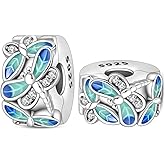 LONGLUCK 925 Sterling Silver Stopper Clip Charms for Bracelet Necklace Spacer Beads with 5A Cubic Zirconia Mother's Day Christmas DIY Gift for Women(2PCS)