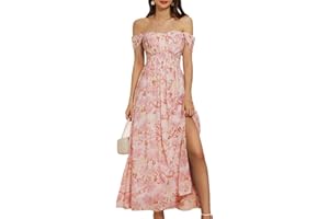 GRACE KARIN 2025 Women's Summer Floral Print Flowy A Line Maxi Dresses Sleeveless Smocked Off Shoulder Dress