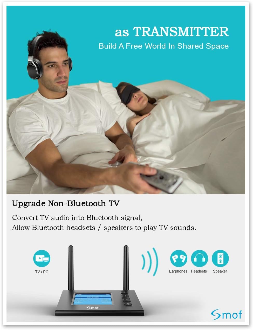 Bluetooth Transmitter& Receiver-LED Visual Bluetooth Receiver, Dual Link Bluetooth Audio Transmitter for TV/Home Stereo/PC, Long Range Bluetooth Stereo Receiver: Home Audio & Theater