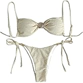 GORGLITTER Women's Thong Bikini Sets Metal Shell String Tie Swimsuit Brazilian Beach Bathing Suits