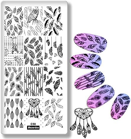 Birds Feather Theme Nail Art Stamp Template Image Plate Stencil Indian Dream Catcher Nail Art Stamp Stamping Makeup Manicure C50
