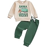 CREAIRY Toddler Baby Boy Garbage Truck Sweatshirt Long Sleeve T-Shirt Pants Set Trash Day Truck Driver Outfit Fall Clothes