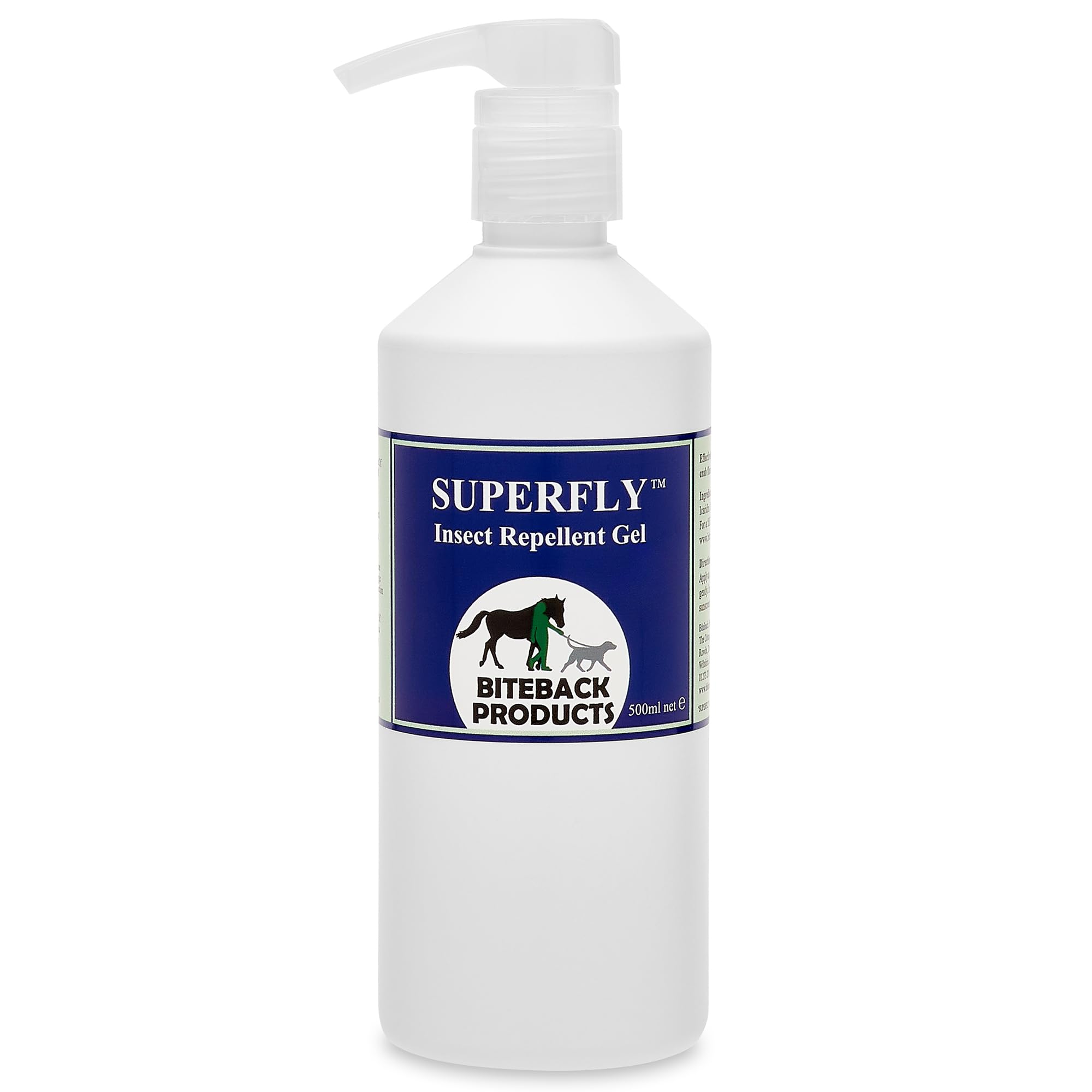 Biteback Products 'Superfly'® - Picaridin Insect Midge Horse Fly Repellent Gel Pump, Icaridin Fly Repellent, Enriched with Lavandin Oil for Midge, Mosquito & Bug Triple Defence, Safe for Skin - 500ml