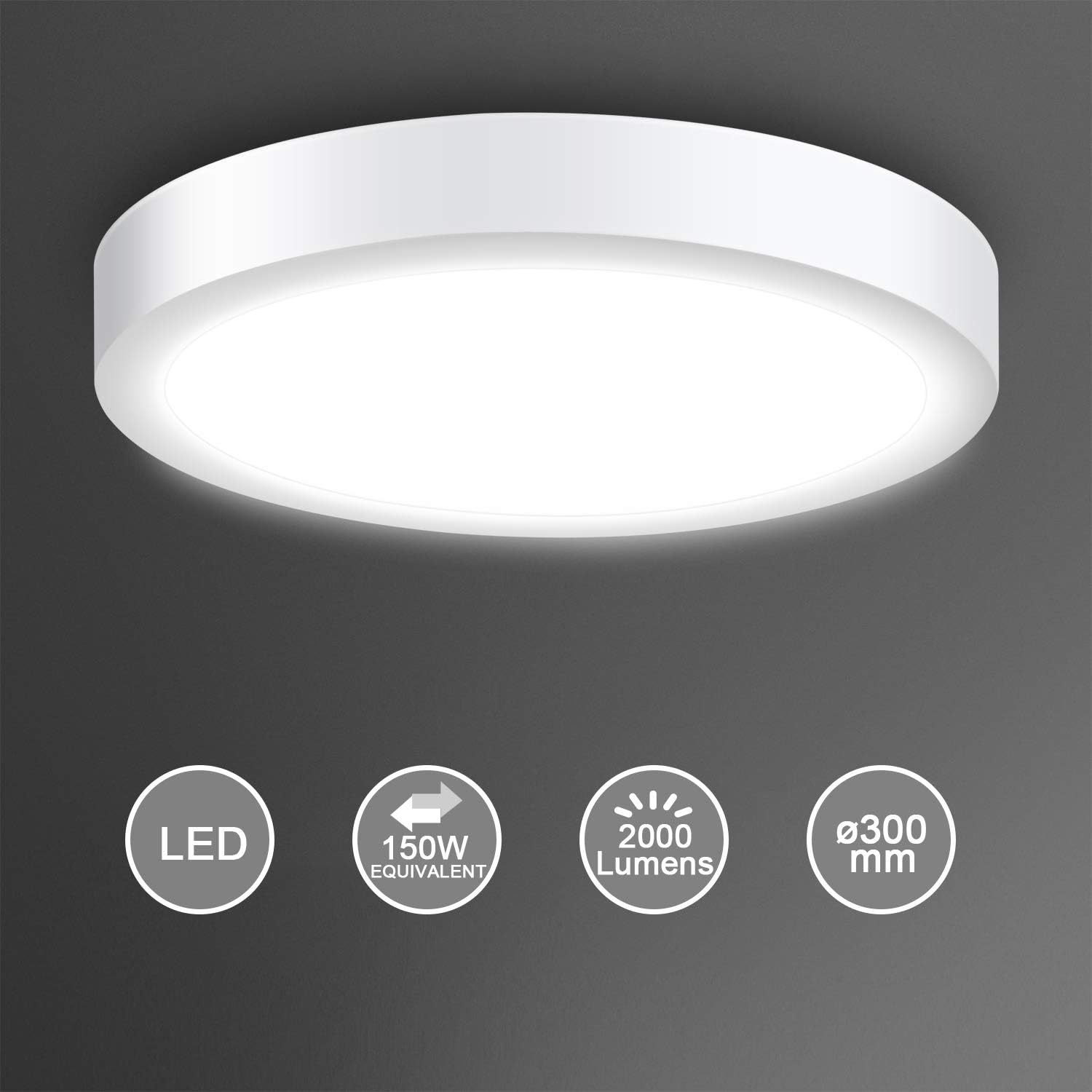 Creyer Modern Round 24W LED Ceiling Lights, Equivalent to 150W Bulbs