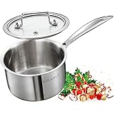 DELARLO Tri-Ply Stainless Steel 2.5 QT Saucepan with Lid, Heavy Duty Induction Pot, Fast Even Heat, Fuel Saving, Induction Cookware, Kitchen and Dining Steel Saucepan