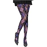 Verdusa Women's Argyle Plaid Mesh Sheer Tights High Waisted Preppy Stockings Pantyhose