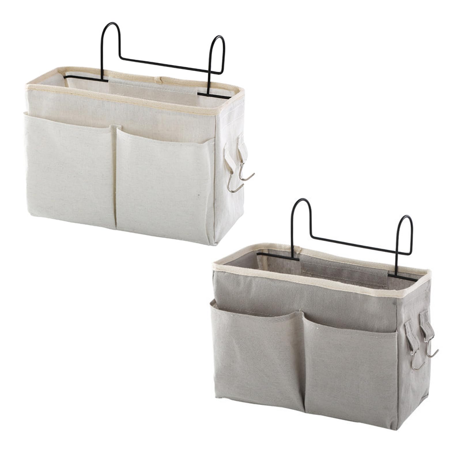 2Pcs Wall Hanging Organizer Bag with Pockets, Linen Fabric Door Hanging Basket, Fabric Storage Bag Basket Waterproof Door Pouch Closet Shelves for Kitchen, Bedroom, Office, Camper (Gray+White)