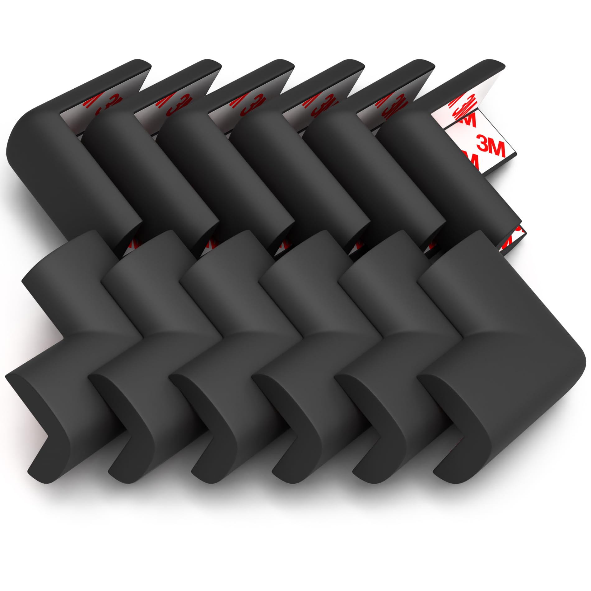 Photo 1 of 12-Pack Corner Protectors Baby Proof, Furniture Corner and Edge Safety Bumpers, Soft Rubber Foam Cushion Covers, 3M Taped Corner Guards, Baby Child Proofing Pads, Table Corner Protectors, Black