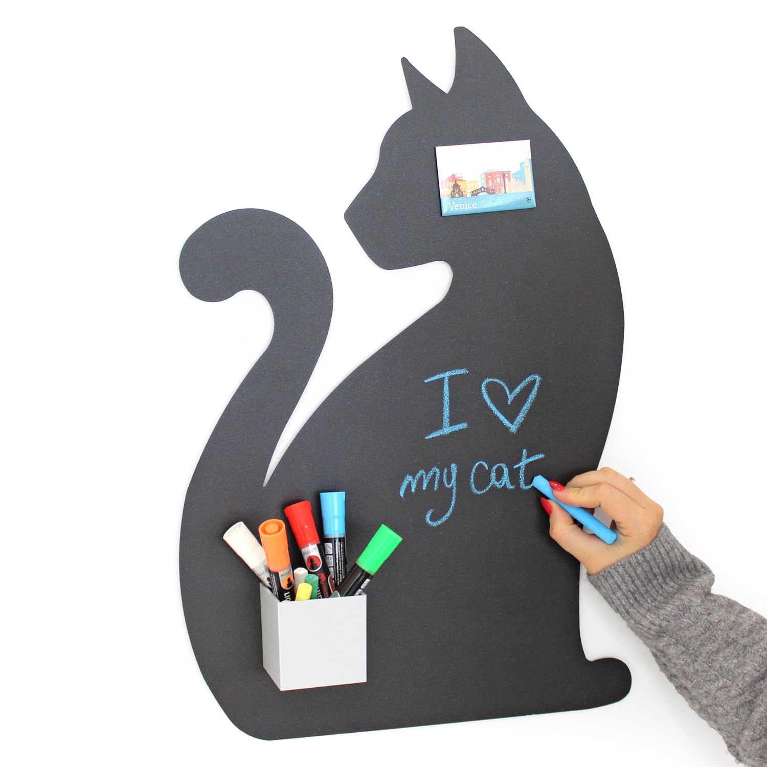 KalaMitica - Magnetic Chalkboard for Wall - She-Cat Design, 56x38 cm, Charcoal Grey - Writable Magnetic Blackboard for Notes, Messages & Decor - for Home & Office