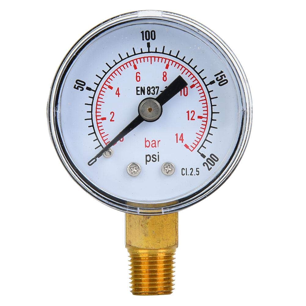 Mechanical Pressure Gauge, 1/8 inch BSPT Pressure Gauge for Air Oil and Water(0-200psi,0-14bar)