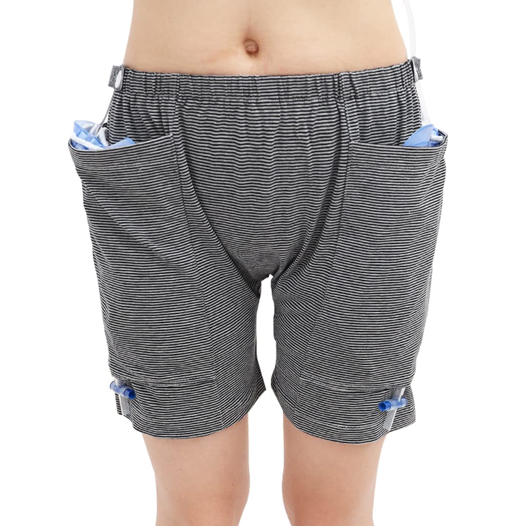 ITODA Urine Bag Pants Incontinence Care Trousers Catheter Underwear Nephrostomy Pants with Double Pockets for Women Men Elderly, 3XL, Men