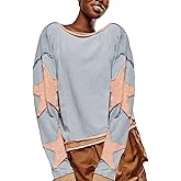 Yojeasrio Star Graphic Oversized Sweatshirt for Women Y2k Crewneck Long Sleeve Pullover Sweater Vintage Aesthetic Clothes