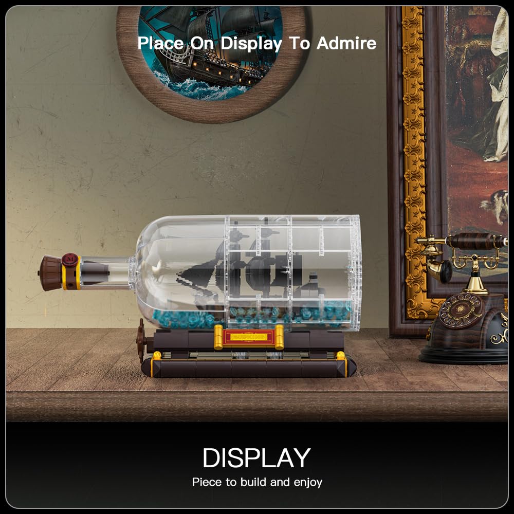 Mould King 10070 Piratenschiff in Flasche Bausteine Black Pearl Segelschiff Klemmbausteine Sammler Schiffsmodell Geschenk für ab 8 Jahren(778 Teile) 3