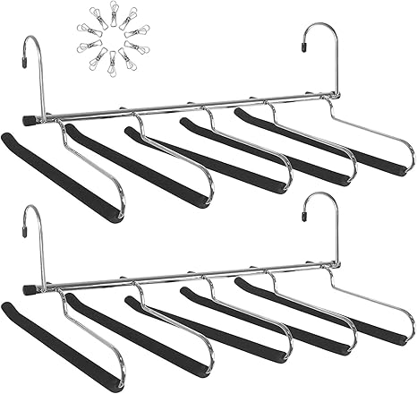 Amazon Co Jp Duofire ズボンハンガー 省スペースハンガー 多機能 スラックスハンガー 皺防止 すべらないハンガー 収納力アップ ハンガー 5段 2本セット ホーム キッチン