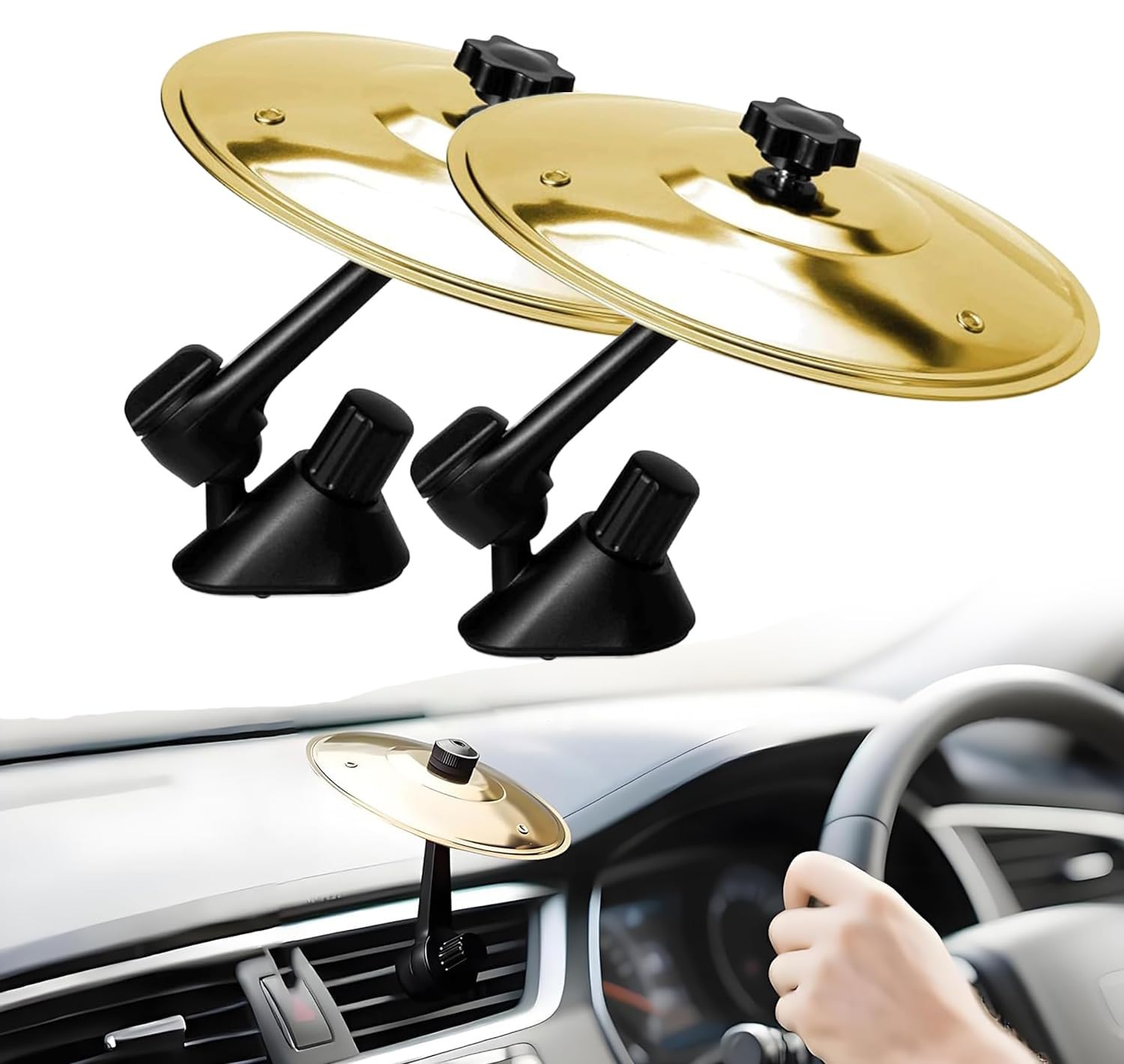 Photo 1 of 2-Pack Car Cymbal Air Vent, Mini Car Drum Cymbal Air Vent, Cars Symbol Drum, Add Fun to Your Drive | A Great Gift For Drummers And Music Lovers | All Vehicle Types (Gold, 5.5 Inch)