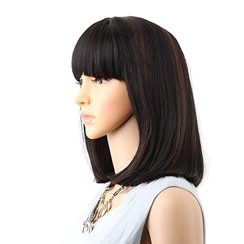 Amazon Com Straight Black Synthetic Wigs With Bangs For Women