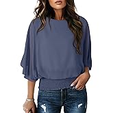 Dokotoo Womens Blouses Dressy Casual Boat Neck Flowy Chiffon Blouses Poncho Batwing Tops