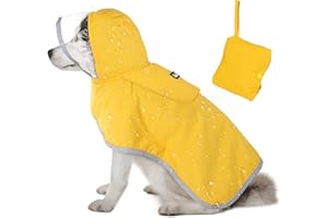 AUTOWT Waterproof Dog Raincoat, Clear Hooded Double Layer Dogs Rain Jacket for Small Medium Large Dogs, Dog Poncho with Refle