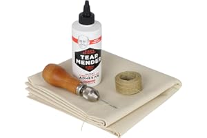 OUTFITTERS SUPPLY Complete Repair Kit for Canvas Tents, Pop-Up Campers, Tarps, Marine and Boat Covers | with 6oz Tear Mender Glue, Speedy Stitcher Sewing Awl/Needles, Over 6 Sq Ft of Canvas and 30 Yards of Waxed Thread