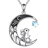YONFQE Rabbit Necklace S925 Sterling Silver Moon Bunny Pendant Animals Jewelry Gifts for Women Rabbit Lovers