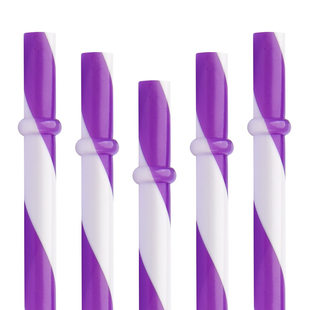 Dakoufish BPA Free 12 Piece 9 Inch Reusable Plastic Thick Drinking Straws for Mason Jar Rambler Big Stripe（9inch，Purple）