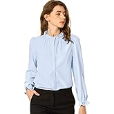 Allegra K Women's Business Casual Ruffled Collar Long Sleeve Chiffon Button Down Blouse