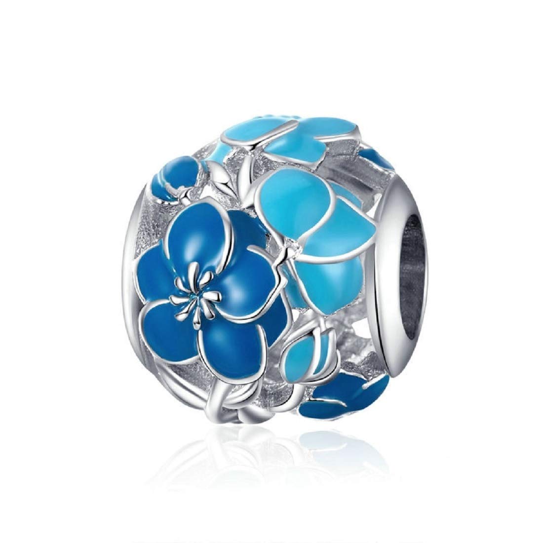 FeatherWish Blue Flower Daisy Rose Charm Bead Fits And Compatible With Pandora Bracelets Gift For Mum Wife Sister Daughter Best Friend Christmas Birthday