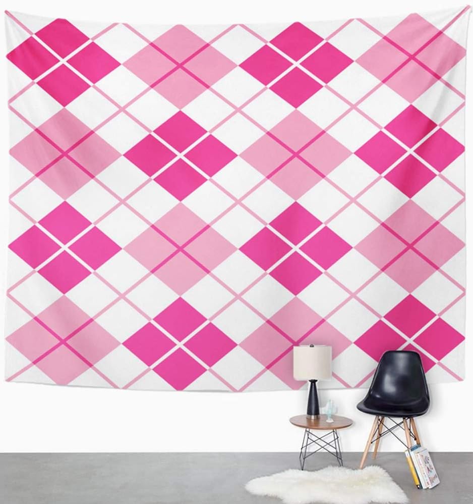 Amazon Co Jp Emvency タペストリー 曼荼羅 60x80インチ ホームインテリア プレッピー アーガイル柄 ピンクのリピート シームレス 抽象 チェック柄 チェック クラシック ベッドルーム リビングルーム 寮用 60 Lx80 W ブルー ホーム キッチン