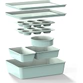Larder &amp; Vine 8-Piece Stackable Bakeware Set, Ceramic-Coated Nonstick Baking Pan Set, Non-Toxic, with Baking Sheets, Muffin Pan, Loaf Pan &amp; Cake Pans, Sage