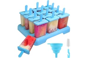 Alinana Popsicle Mold with Sticks - 12 Cavities, Food Grade BPA-Free Popsicle Mold, Includes Cleaning Brush and Funnel for DI