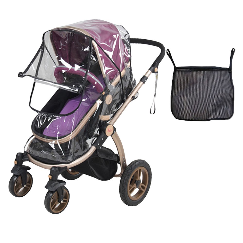 Tomkity Burbuja de Lluvia Protector Cubierta contra Lluvia y Viento Impermeable para Silla de Paseo de Bebé y Carrito con una Bolsa Organizadora de Malla para Guardar Cosas