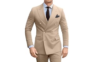 Fesenbo Double Breasted Suit Men Slim Fit 2 Pieces Suit Blazer Pants Formal 2 Button Tuxedo Jacket for Wedding Business Prom