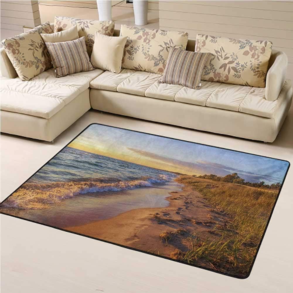 Amazon Com Kids Area Rugs Coastal Decorative Carpet With Patterns Sandy Calm Beach Ocean Waves Tranquil Seashore Setting Sun 4 X 6 Ft Pale Blue Pale Yellow Pale Brown Kitchen Dining